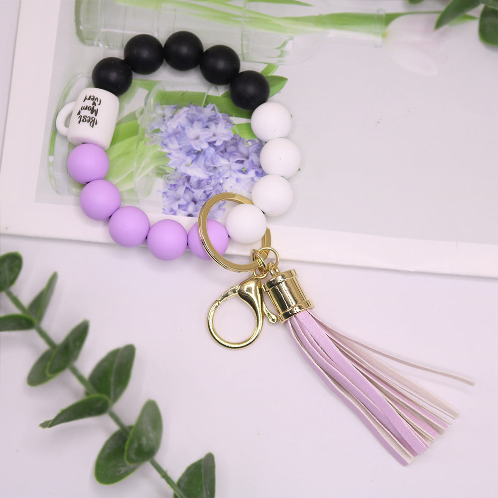 Wholesale MoM Coffee Cup Silicone Beaded Wrist Keychain